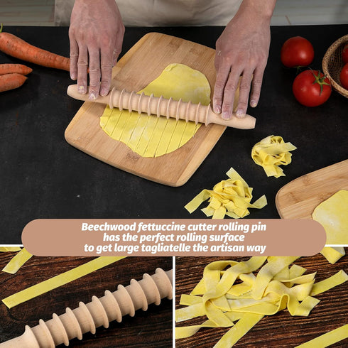 Beech Wood 14mm Pappardelle Pasta Cutter Noodle Lattice Roller Docker Dough Cutter Wooden Rolling Pin Spaghetti Pasta Maker Beechwood Noodle Cutte...
