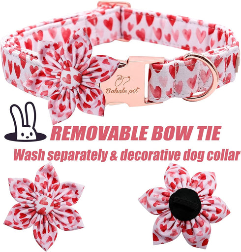 Valentine's Day Dog Collar with Bow Tie,White Red Pink Love Male Dog Collar with Safety Metal Buckle Adjustable Puppy Collars for Small Medium Lar...