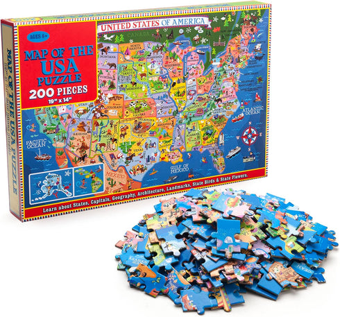 USA Map Puzzle for Kids - 200 Piece United States Puzzle - 50 States with Capitals for Kids Ages 4 and Up, America Jigsaw Puzzle Children’s Geogra...