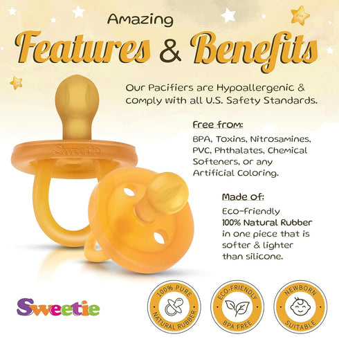 SWEETIE Rubber Pacifier Natural Rubber Pacifier Rounded 1 Count Original Natural Rubber Pacifier (0-6 Small)...
