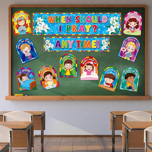 Adduster Sunday School Decorations - When Should I Pray? Prayer Cutouts Classroom Bulletin Board Decor Christian Bulletin Board Set Prayer Cutouts...