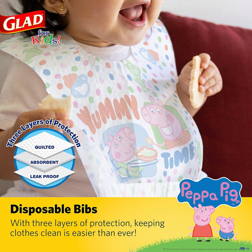 Glad Peppa Pig Paper Bibs, 30 Count with Cute Peppa Pig Design for Kids | Art & Craft Disposable Kids Bibs...
