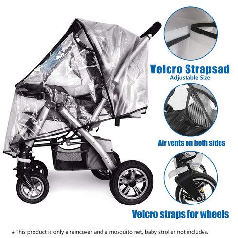 Stroller Rain Cover and Baby Stroller Mosquito Net(2-Piece Set),Universal Stroller Accessory,Waterproof, Windproof Protection,Protect from Dust Sn...