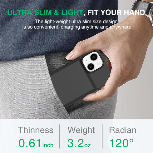 GIN FOXI Fast Charging Battery Case for iPhone 13/13 Pro/14/14 Pro, 15W Wireless Charger Slim Travel 7000mAh Power Bank Anti-Slip TPU Extra Pack f...