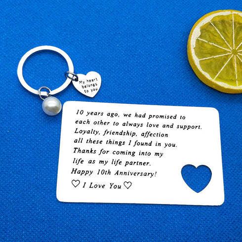 Baixian 10th Anniversary Engraved Wallet Insert Card for Husband Wife Wedding Gifts Mini Love Note Gifts for Women Men Happy 10th Anniversary Pres...
