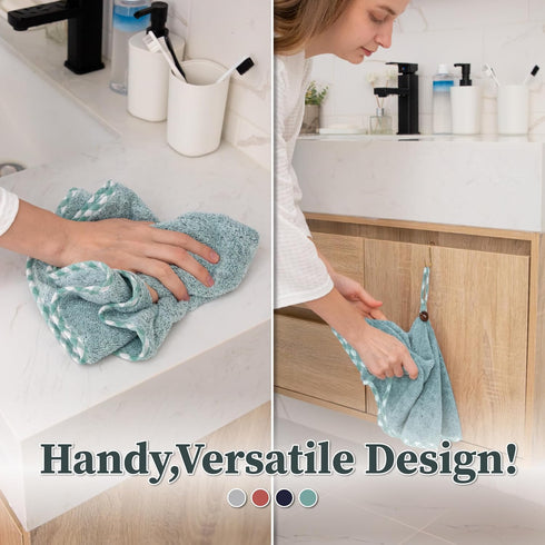 myHomeBody Hand Towels with Hanging Loops, Absorbent Charcoal Fiber Cleaning Clothes with Coconut Shell Button for Kitchen, Round Shape, Set of 2,...