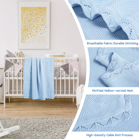 100% Cotton Baby Blanket Knit Lace Soft Warm Toddler Blanket,30 x 40 Inches?Sky Blue...