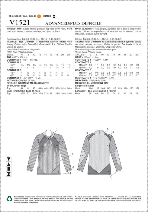 Vogue Patterns Misses' Cowl-Neck Front-Fringe Top Sewing Pattern, 6-8-10-12-14, Orange...