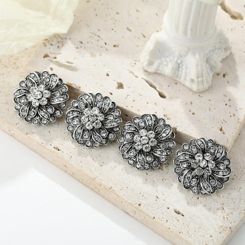 4 Pcs Sliver Rhinestone Buttons Crystal Embellishments for Clothing Jewelry Making DIY Decoration Bottons for Sewing Crafts Wedding Bridal(Button-...