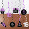 Sweet 16 Birthday Decorations Purple Silver Black for Women/Girl 16th Birthday Party Decorations Purple Silver Black Foil Hanging Swirls Decoratio...