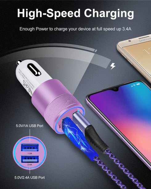 USB Car Charger, 2Pack Automobile Lighter Adapter Dual Port Cigarette Cargador Carro Cell Phone Charger for Samsung, iPhone, Google, Kindle, Doubl...