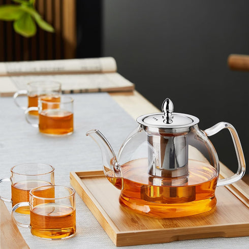 Glass Tea Pot with Infuser for Loose Tea, Heat Resistance Borosilicate Glass Tea Kettle for Gas Stovetop, Suit for Blooming and Loose Leaf Tea, 40...