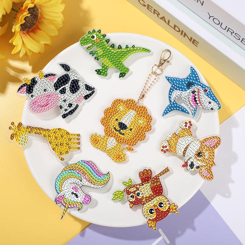 12 PCS Diamond Painting Keychains Kit Animals Diamond Art Ornaments Double Sided 5D Diamond Key Rings DIY Diamonds Pendants for Beginners Birthday...