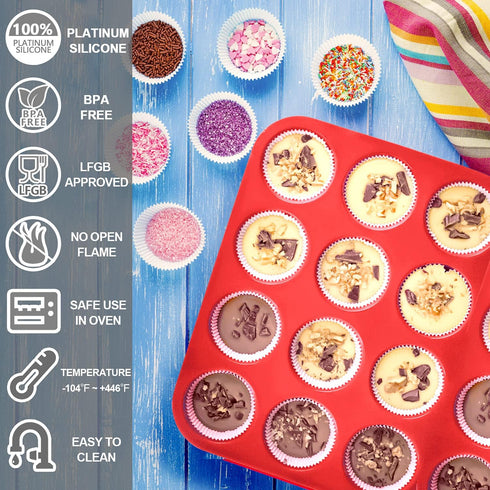 Anaeat Silicone Muffin Pan - Mini 24 Cups Cupcake Tray, Non-Stick Silicone Baking Molds for Making Muffin Cakes, Cupcake, Chocolate, Bread,Tart an...