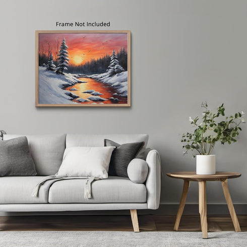 Posterizer 1 pcs-snowy jungle in winter in oil painting style-5-Landscape & Nature Art-GIft for Men Women Teens-Living Room Bedroom Decor- unframe...