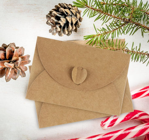 ABSOFINE 25 Pcs Mini Envelopes with Heart Shaped Clasp,Mini Kraft Paper Envelopes, Small Envelope with Blank Cards for Business Card, Weddings Fav...