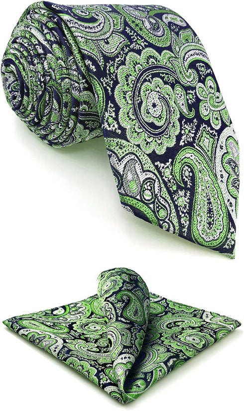 S&W SHLAX&WING Mens Ties Gray Blue Green Neckties for Men Silk Paisley Classic Size Necktie with Pocket Square Set...