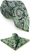 S&W SHLAX&WING Mens Ties Gray Blue Green Neckties for Men Silk Paisley Classic Size Necktie with Pocket Square Set...