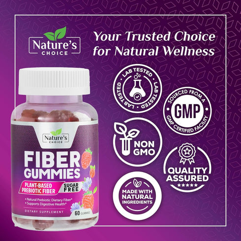 Sugar Free Fiber Gummies for Adults, Daily Prebiotic Fiber Supplement & Digestive Health Support - Supports Regularity & Digestive Health, Nature'...