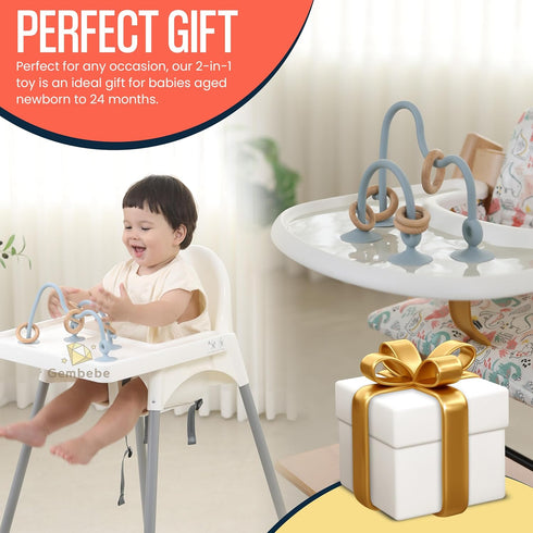 High Chair Toys with Suction Cups | Silicone & Wooden High Chair Suction Cup Toys for Babies 6-12 Months | Engaging Baby Teething Toys (Mustard Ye...