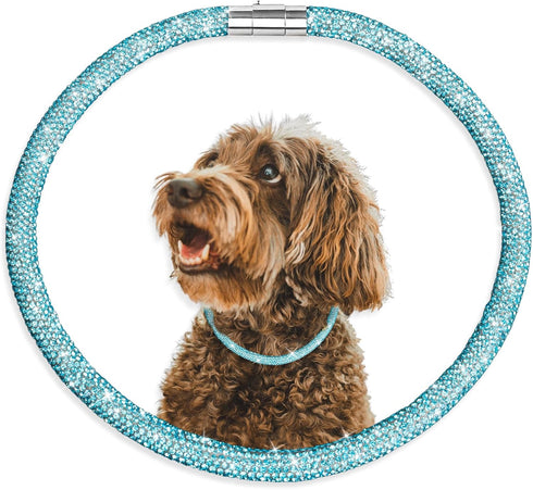 Stylish and Luxurious Diamond Dog Collar,Magnetically Absorbent Clasp,Full Diamond Design,Perfect for Wedding and Everyday Walking - Blue Diamons ...