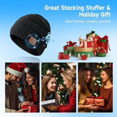 Bluetooth Beanie Hat for Men Women Warm Soft Bluetooth Beanie with Built-in Mic Stereo Speaker Headphones (Black)......