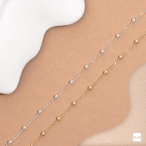 Amberta 18K Gold Plated on 925 Sterling Silver Adjustable Anklet - Classic Chain Ankle Bracelets - 9" to 10" inch - Flexible Fit...