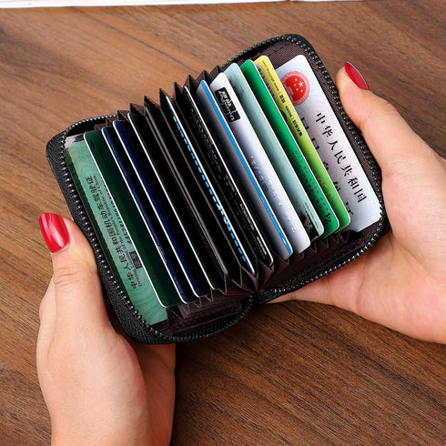 RFID Credit Card Holder Wallet with Zipper, Genuine Leather Credit Card Wallet for Women, Ladies Wallets...