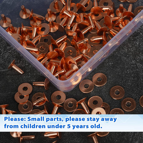 JUNESunShine 154Pcs Copper Rivets for Leather, 12 Smooth Leather Rivets without Pattern, Pure Copper Rivets and Burrs for Leather Work Jeans Jacke...