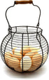 CVHOMEDECO. Antique Wire Egg Basket with Wood Handle Primitives Vintage Gathering Basket. Rusty...