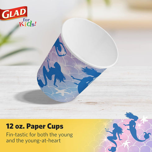 Glad for Kids Mermaid Theme Disposable Paper Cups - Heavy Duty, Soak Proof Paper Cups with Mermaids Design for Drinking and Everyday Use, 9 Ounce,...