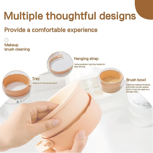 Makeup Brush Cleaning Mat 3-in-1 Silicone Makeup Brush Cleaner Bowl Includes Drying Holder, Cleaning Scrubber Tool, and Cosmetic Brush Cleaner wit...