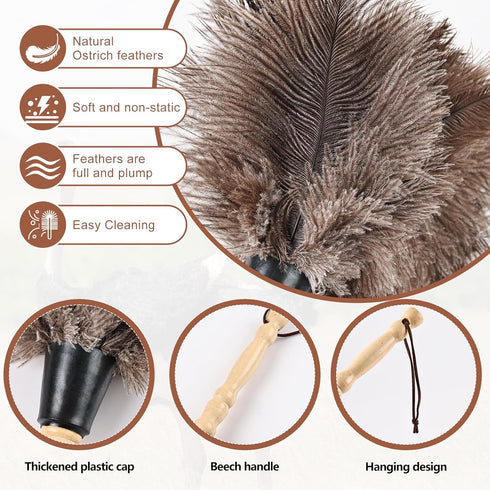 Ostrich Feather Duster Classic 14" Feathers Dusters Natural Fluffy with Wooden Handle and Eco-Friendly Reusable Handheld for Cleaning Supplies Hom...