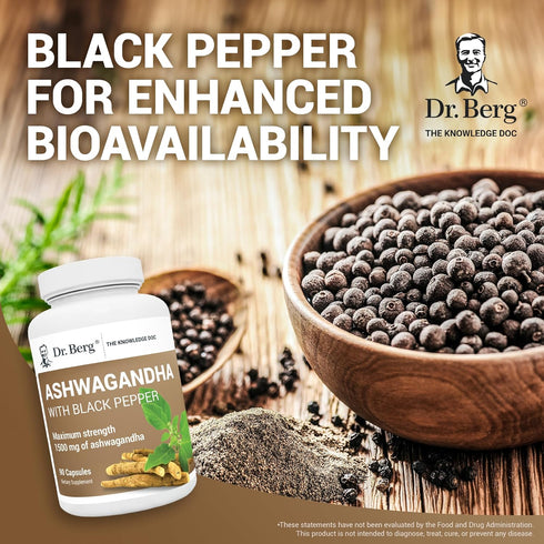 Dr. Berg Ashwagandha Capsules 1500mg - Includes Organic Ashwagandha Root with Black Pepper from Bioperine - Ashwagandha Supplements 90 Capsules...