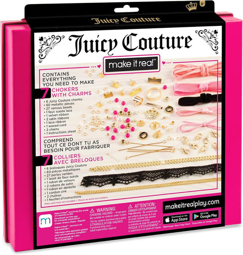 Make It Real Juicy Couture: Chokers & Charms Kit - Create 7 Unique Necklaces, 102 Pieces, 7 Trendy Chokers, 6 Juicy Charms, Tweens & Girls, Elasti...