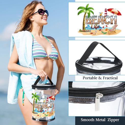 Sanwuta Beach Theme Clear Lotion Toiletry Bag Travel Makeup Case Waterproof PVC Cosmetic Bag with Handle Zipper Portable Survival Organizer Pouch ...