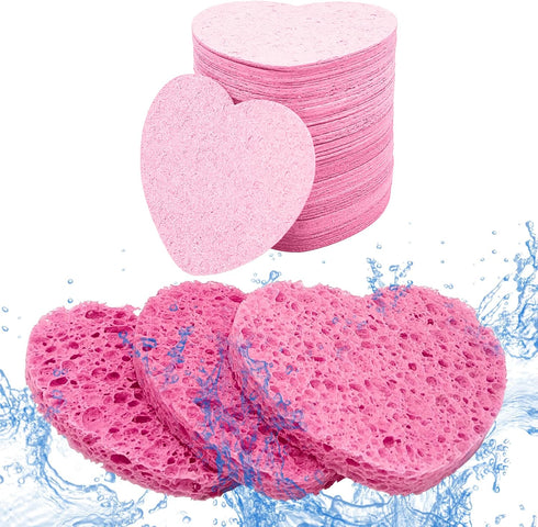 50 Count Compressed Facial Sponges with a Portable Storage Case,Natural Cellulose Spa Heart Shape Face Sponge for Daily Deep Cleansing Exfoliating...