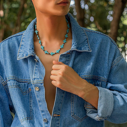 Beaded Necklace for Men, Hawaiin Summer Beach Necklace Boho Turquoise Coconut Beads Choker Necklace for Men Women...
