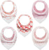 Teething Bibs Baby Bandana Bib Sets with Teething Corner(American Flag Style), BPA-Free Silicone Teether, Adjustable Snap for Girls (5 Packs)...