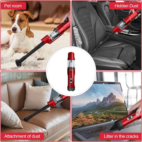 Cordless Handheld Vacuum Cleaner - 16000Pa Powerful Suction for Car, Room, and Pet Hair - USB Charging, Lightweight and Portable - red...