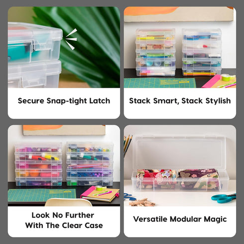 IRIS USA Pencil Case Plastic Pouch Box Storage Organizer for Beads, Pens, and Art Supplies, 10-Pack, Stackable Container with Snap Lid for Jewelry...
