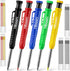 Hiboom 5 Pcs Mechanical Carpenter Pencil, 30 Pcs Refills Needle Nose Tip Hole Marker with Built in Sharpener, Scribe Making Tools for Woodworking,...