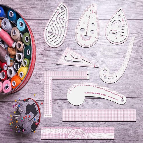 Sewing Rulers Set, 9 Styles Plastic Sew French Curve Ruler, Metric Sewing Measuring Tools for Designers and Tailors, Perfect for Drawing, Craft, S...