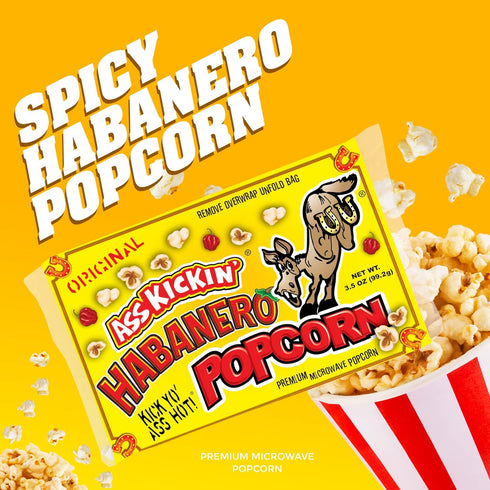 ASS KICKIN' Habanero Microwave Popcorn Bags - 3 Pack - Ultimate Spicy Popcorn Gourmet Gift - Makes a Great Movie Theater Popcorn or Snack Food for...