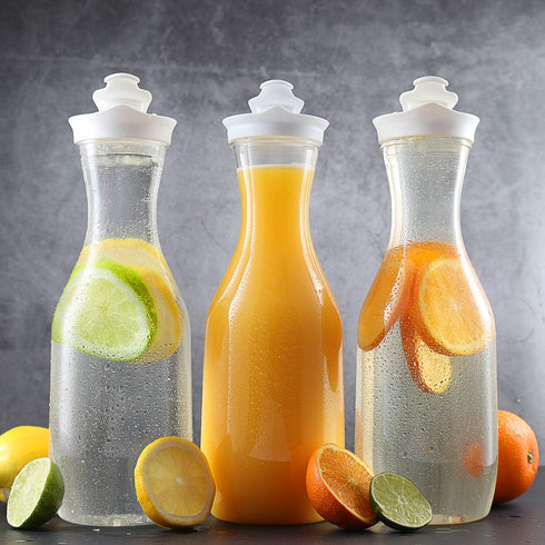 DilaBee Water Carafe with Lids - 50 Oz - Plastic Juice Pitcher Carafes for Mimosa Bar, Milk, Smoothie, Iced Tea - Drink Containers for Fridge - Fo...