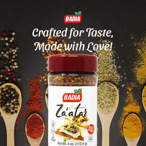 Badia Za'atar Mediterranean Seasoning Blend, 4 oz - Sesame Seeds, Sumac, Spices, Salt Free, Kosher, Halal, No MSG, Gluten Free...