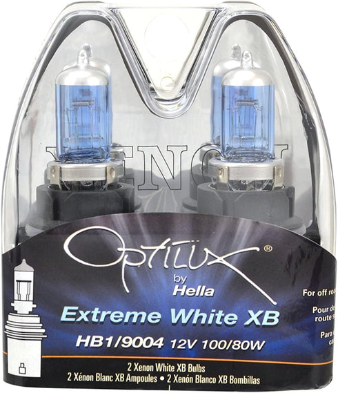 Hella H71070327 Optilux XB Series HB1 9004 Xenon White Halogen Bulbs, 12V, 100/80W, 2 Pack...