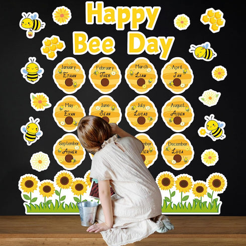 Bee Birthday Bulletin Board Happy Bee Day Bulletin Board Set Happy Birthday Classroom Supplies Honeycomb Bulletin Board Decoration Bee Cutouts Sun...