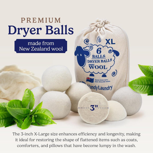 Handy Laundry Wool Dryer Balls - Natural Fabric Softener, Reusable, Reduces Clothing Wrinkles and Saves Drying Time, Better Alternative to Plastic...