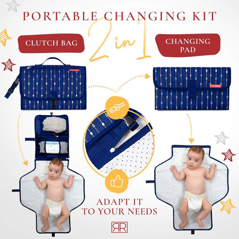 Portable Diaper Changing Pad Waterproof – B0NUS Insulated Baby Bottle Bag, 2-in-1 Diaper Clutch and Changing Mat, Wipe Clean Portable Changing Pad...
